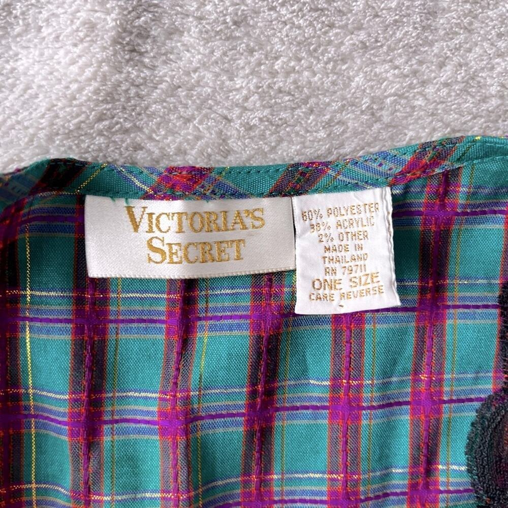 Vintage Victoria’s Secret Gold Label Green & Red Plaid Sexy Robe (One Size) - Picture 3 of 7